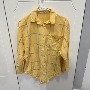 Vintage Yellow Fleece Yellow Plaid 3/4 Sleeve Button Down